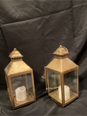 Gold Metal Glass Lantern - Decorative Home Accent. (Can be repainted).